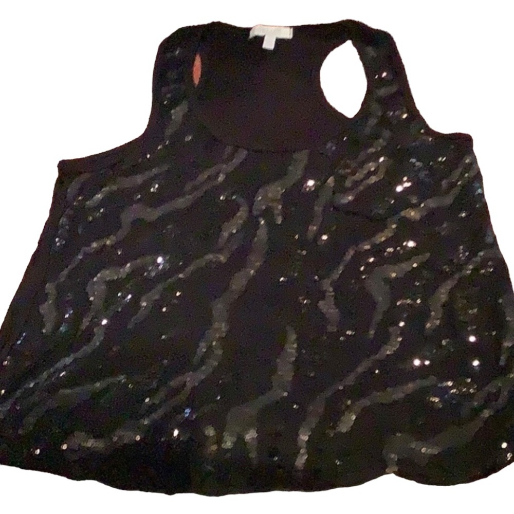 Delia’s  small animal print Racer back top, black with sparkles on front